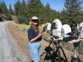 Helen, KI6LQV, operating the four band setup on Mt.Pinos.