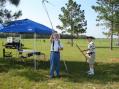 WB9GIU installs his antenna and his radio for 17 meter operation at Field Day......