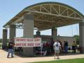 The main pavillion at Valley Ridge Park, with our trusty sign on it's newly designed PVC stand, created by Danny Cromaz W5WB.  Everyone loved it...including the wind.