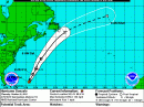 The National Hurricane Center prediction of Gonzalo's track as of 1800 UTC on October 16. [National Weather Service graphic]