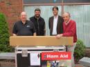 ARRL has donated more 400 pounds of Ham Aid communication equipment to support relief efforts in Ecuador following the 7.8 magnitude earthquake on April 16. (L-R) Ken Bailey, K1FUG; Mike Corey, KI1U; Sean Kutzko, KX9X, and ARRL CEO Tom Gallagher, NY2RF.
