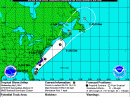 Predicted track of Tropical Storm Arthur, as of July 2, 1800 UTC. [National Hurricane Center graphic]