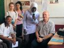 Head Teacher Alan Gray, G4DJX, with students at Farafenni High School in The Gambia during Sandringham School's 2016 visit.