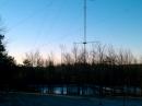 The 40 meter tower at the QTH of Dave Robbins, K1TTT, in Peru Massachusetts at sunrise in November 2010. [S. Khrystyne Keane, K1SFA, Photo]