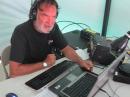 Luis Chartarifsky, XE1L, on the air during the recent TX5K DXpedition to Clipperton Island. [Dave Farnswoth, WJ2O, photo]