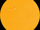 Two sunspot groups appear in this image of the solar disc as observed on February 25, 2022.