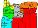 Due to massive snow and ice storms, portions of Oregon's District One -- shown in yellow -- were without 911 service. Hams in that area assisted local communities by providing direct communications support for the 911 system.