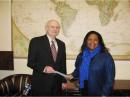 On May 7, 2009, ARRL Chief Executive Officer David Sumner, K1ZZ, visited with Representative Sheila Jackson-Lee (D-TX) to thank her for sponsoring HR 2160. "On behalf of the amateur community, I thanked her for sponsoring HR 2160," Sumner said. "She explained that her interest came from seeing Houston area amateurs in action who provided disaster relief communications following a hurricane and that she was glad to help."