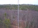 This is the stacked 5 element yagi combination that I put up just for the contest.  It is a homebrew design on a 29 ft boom.  I squeezed them in on a Rohn 45 tower that has a bunch of 222 MHz yagis. The 10 meter beams are at 60 and 40 ft, and are aimed at South America.