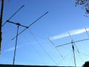The K6EI Antenna Farm:  a 2-el 10m monobander pointing at the East Coast, and a tribander on a rotor for chasing DX
