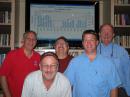 Photo from left to right - Ted (KN5O), Steve (KG5VK), Mark (K5ER), Scott (W5WZ) and Dallas (K1DW) with Q-count on big screen.
