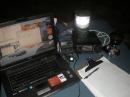 Close up of AA4Q's IC-703 QRP FD station - note the paddle is prominent, and the microphone was never even hooked up!