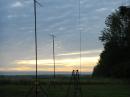 Some of the W8EDU antennas against sunrise.