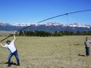 Myron, WV0H, and Dean, K0MKT, raising one of the many verticals in the alpine meadow where we enjoyed Field Day.
