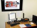 The Clubhouse’s Lou Room show place station (non antique) was set up for 20 meter CW.  The big TV is normally used for digital operations but for this evening it provided a slide show of interesting mechanical Morse keys.