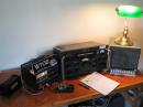 The 40 meter station sports a Drake 2NT XTAL controlled transmitter and a Collins R388 with new AGC circuitry.  Crystals are lined up under the speaker.