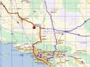 This map shows N6NB's operating site (red dot), the route followed by the SCCC rover group (on left, in red and orange) and W6TAI's route (on right, in blue).