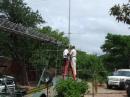 Setting up the portable tower with antenna before contest. In picture ZS6DXB Rhy and ZS6JR Daniel
