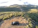 Overhead view of the site and valley, with the 50, 222, 432, 902, 1296 (and vehicle mounted) antennas from the tower