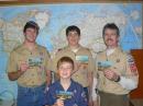 Crew from troop 445 and pack 426 ready to send off QSL cards for their contacts.
