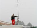 Half-way through building the antenna array... in the snow.