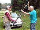 Bob-W7SKI and Hal-W7EC load up Hal's Potato Howitzer Cannon. This is one of the devices used to get ropes high up in the property's fir trees. Hal and Bob shot ropes for the 40M and 15M wire antennas.  It really does shoot potatoes. 