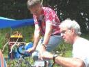 The 40M CW station shut down for 30 minutes so the AC7QN bike generator powered station could make the 5 needed QSOs for the Natural Power 100 points bonus. Chuck-AC7QN adjusts the FT-817 and Rich-KR7W rode the bike.  If you see your call sign here... then you were contacted via this set-up:
VE7CRC, W6RHC, K6EAG, WW6OR, W6SJC.  Thanks to all who copied W7DK. 