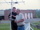 Jim KCØEMC (L) and Dave KCØGS made many repairs to the satellite stations antenna and rotator system.