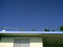 Barely visible in the center is the Antron A-99, which I use. To the left is the ATV antenna In the center the silver stick is the 2 meter one