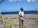 Wayne - WH6OR straightening out the many guy ropes before the wind comes up.