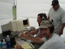 Mike Harang K5MMH (F), Chuck Poindexter KE5HGQ (C), and Ruben Gonzales KE5KVB (back) in the CW tent.  Guess which one is NOT the CW operator (Hint: his name is Ruben)?