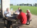 Tom Blackwell N5GAR, NTX Section Mgr. (L, back), with Bill Ellis N5TXN (R, back), Rick Davis KD5UVA (L, front), and Dave Lear NE5DL (R, front), all partaking of our magnificent breakfast.