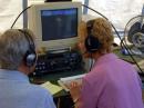 Ed, W3EKT, coaching Susanne, W2PHS, who is making her first HF QSOs ever