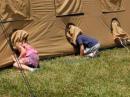 Emma and Hunter (Harmonics of KE3Q and W3AMY) playing in the main tent's AC openings after FD