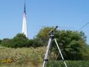 Here is my three-element Two Meter Yagi with the park's monument in the background.  I used this same antenna on 432 MHz also with very good results.  The driven element of the antenna is a third harmonic for 432 MHz and the antenna acts like a dipole on the band.