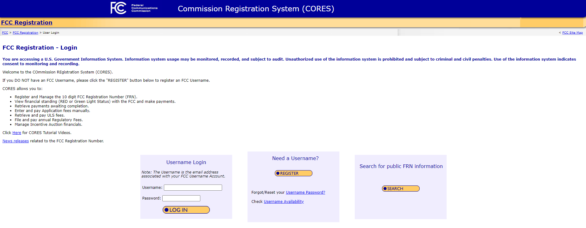 FCC Legacy CORES System to be Retired