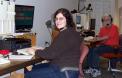 Miriam, K3MIM, at "her" 80 meter radio and computer, and Bob, W3IDT, at "his" 40 meter radio and computer; both at the W3LPL DX contest station reconfigured for two concurrent class B SS entries.
