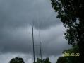 The club's Hy-Gain beam, HF vertical and Yagi.  The dark clouds in the background turned into a thunderstorm later in the day.