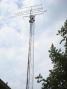 My antennas pointing south. The antennas ride on a Hazer elevator for easy work. AGL height is 37' for 222, 38.5' for 432 and 46' for 1.2G.