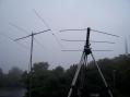 In this photo, you can see the three-element Two Meter Yagi on my car roof in the middle and the three-element Six Meter beam on the left.  You can see the really thick fog-like air in the background, shading the monument.  I believe that the weather conditions put a damper on band conditions.