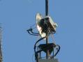 View of the 5.7/10 GHz dual feed 2 ft. dia. dish and electronics box at 110 ft.