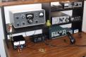 IC-7000, Schurr Key, MFJ Tuner, Collins 75S-1, and QRP rigs.
