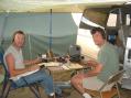 Myron, WV0H and Ken, WB9QDL operating QRP equipment powered by a 100 watt Ball Aerospace fuel cell. One small hydrogen cylinder supplied enough energy for operation throughout the two-day event. 