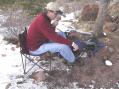 A lightweight "sport chair" and table provided some comfort at the operating position.