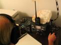 WB6VRN operating K6TY/0 using a Martin "Flash" bug, with a Lionel J-38 standing by.