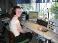 <p>Rebecca <a href="http://www.qrz.com/kb0vvt">PJ2/KB0VVT</a>
preparing to make some CW contacts a day or so before the 2006 ARRL DX Phone
contest.</p>