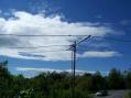 Here is the three-element SIx Meter Yagi facing west from Bald Hill Farmingville, NY, where WB2AMU operated from.  He could only raise the antenna up ten feet, because of the high winds!