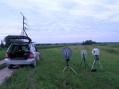 Looking towards KM0T,EN13, from EN44.   222 through 3456 is on the RoverLite mobile, then left to right the 10 gig dish, 5.7 dish, and 24 gigs dish.  10 gigs and 5.7 share the same 2m IF rig via a coax switch mounted on the 10 gig tripod.