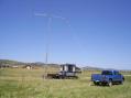 20M CW station - a Force12 tower, Force 12 20M monobander attached to the ramp of an RV.