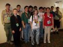 The young speakers of the Dayton Hamvention Youth Forum surround Carole Perry, WB2MGP, who coordinates several youth and education programs. [Sterling Coffey, N0SSC, Photo]